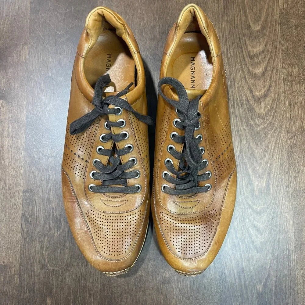 Magnanni Pueblo Leather Sneakers Men's Size 10.5 Cognac Perforated Lace Up Dress